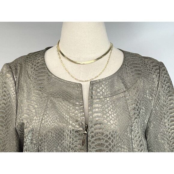 Classiques Entier Snake Print 100% Leather Blazer Jacket Taupe Gold - Picture 10 of 14